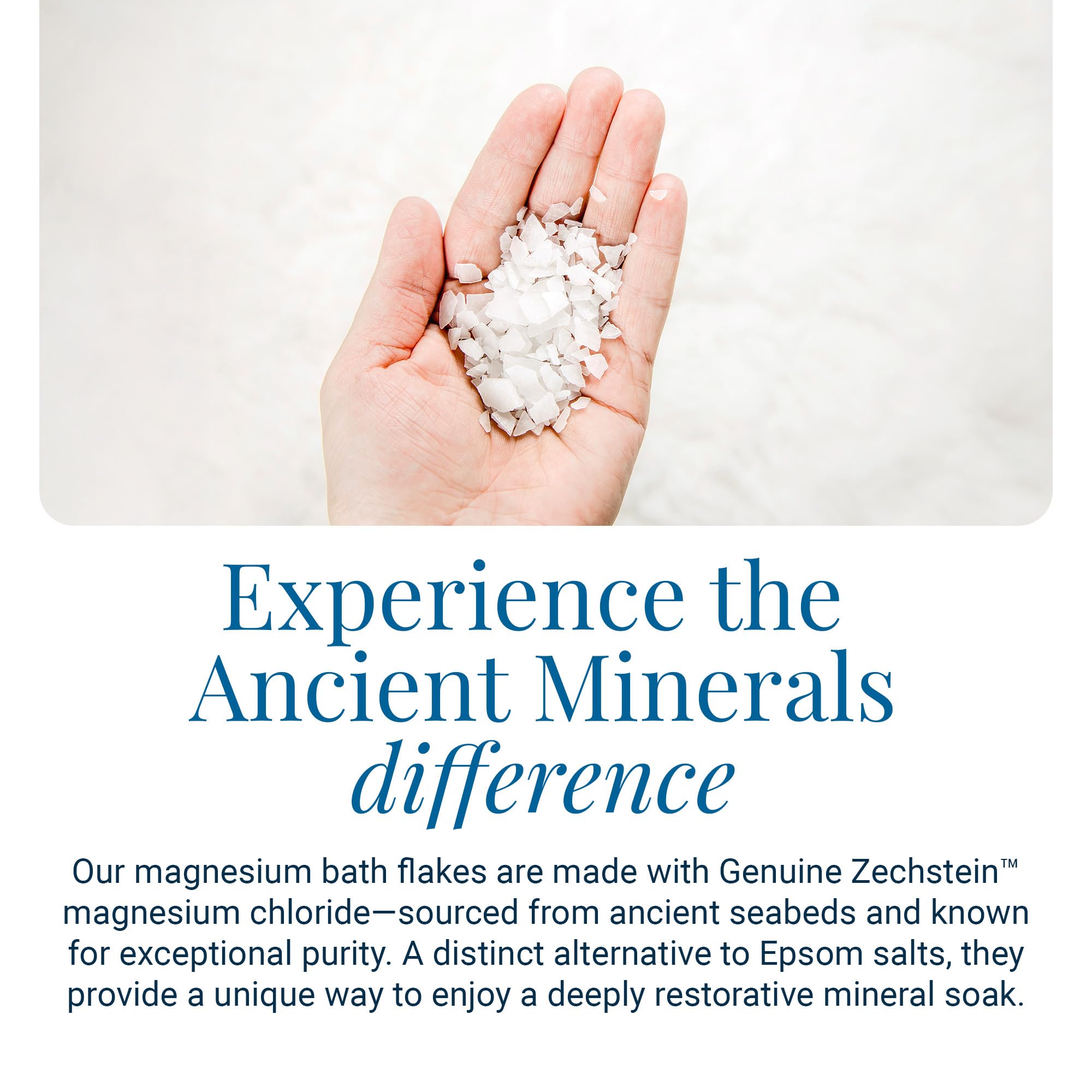 Ancient Minerals flakes dissolving in bathwater showing even distribution benefit