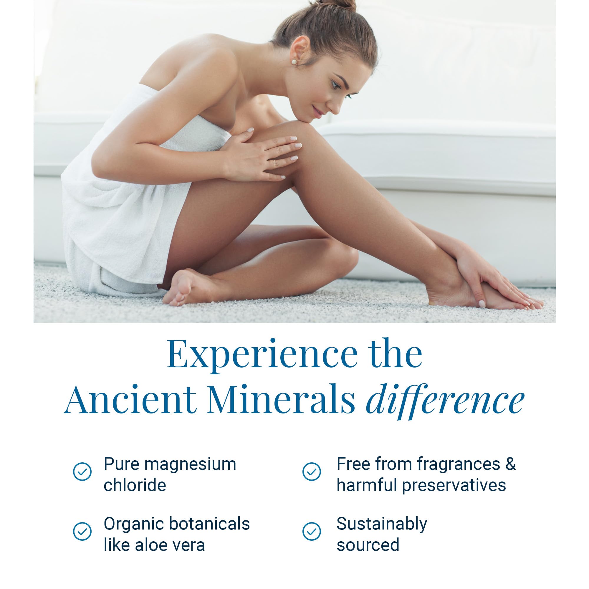 Ancient Minerals gel on hand being spread, demonstrating easy massage glide