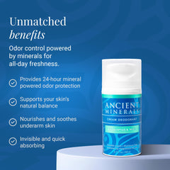Ancient Minerals pump dispensing cream demonstrating easy, mess-free application