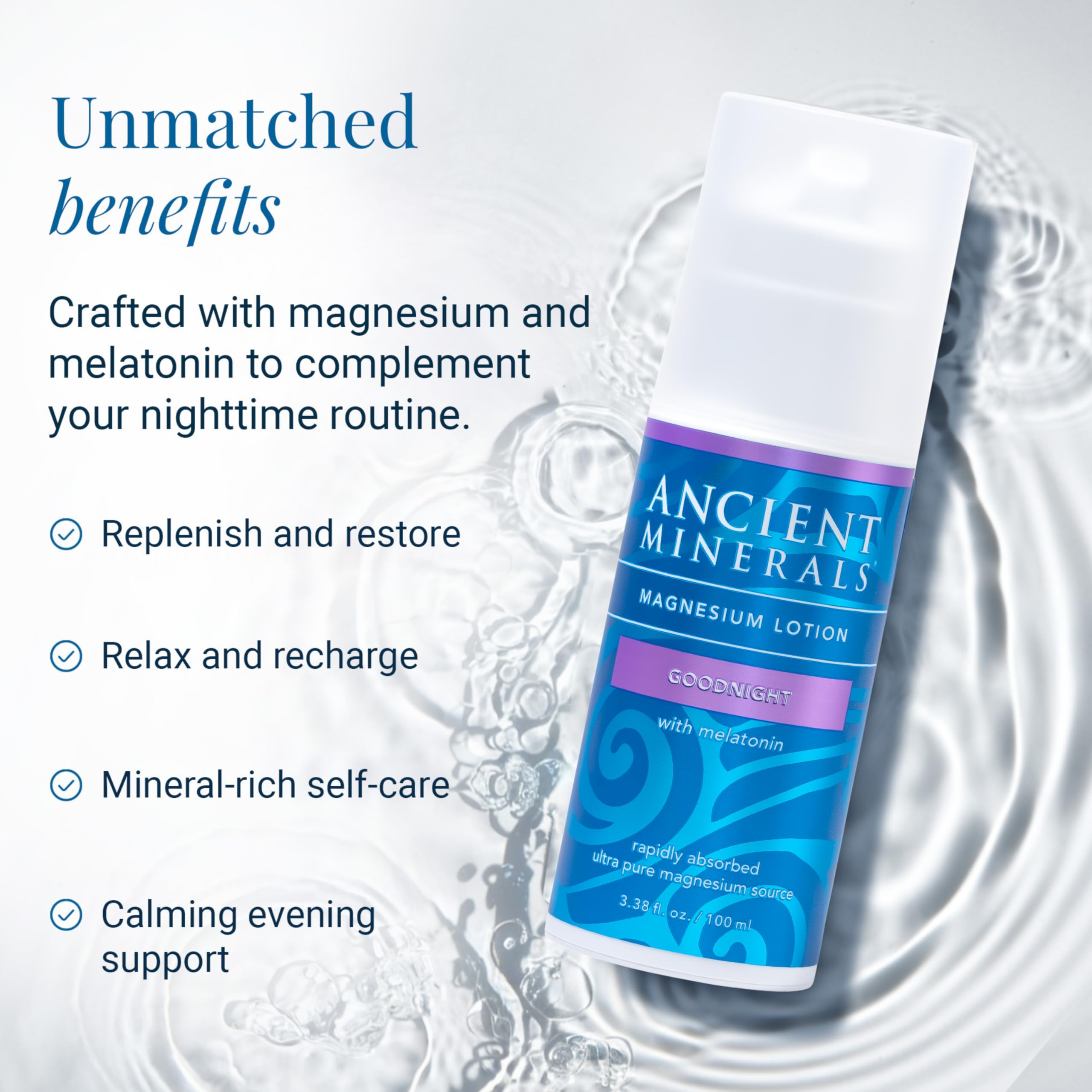 Ancient Minerals lotion texture close-up showing lightweight, fast-absorbing finish