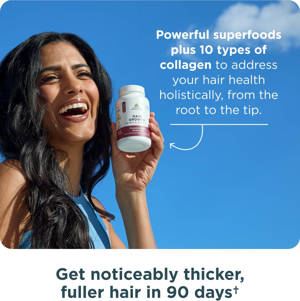 Ancient Nutrition capsules in hand demonstrating recommended two-per-day dose