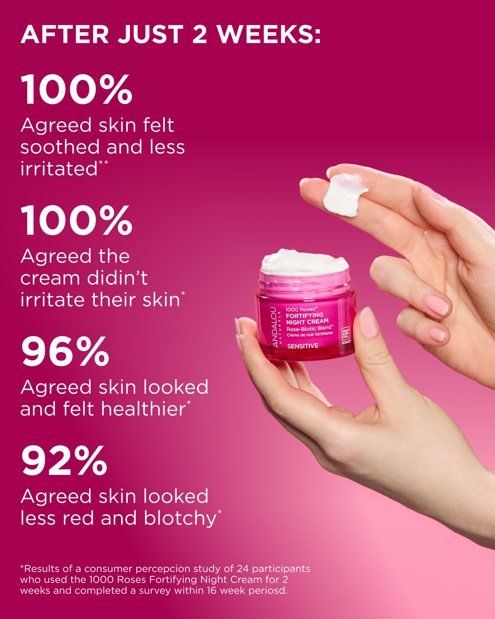 Andalou Naturals cream being applied on hand demonstrating quick-absorbing moisture