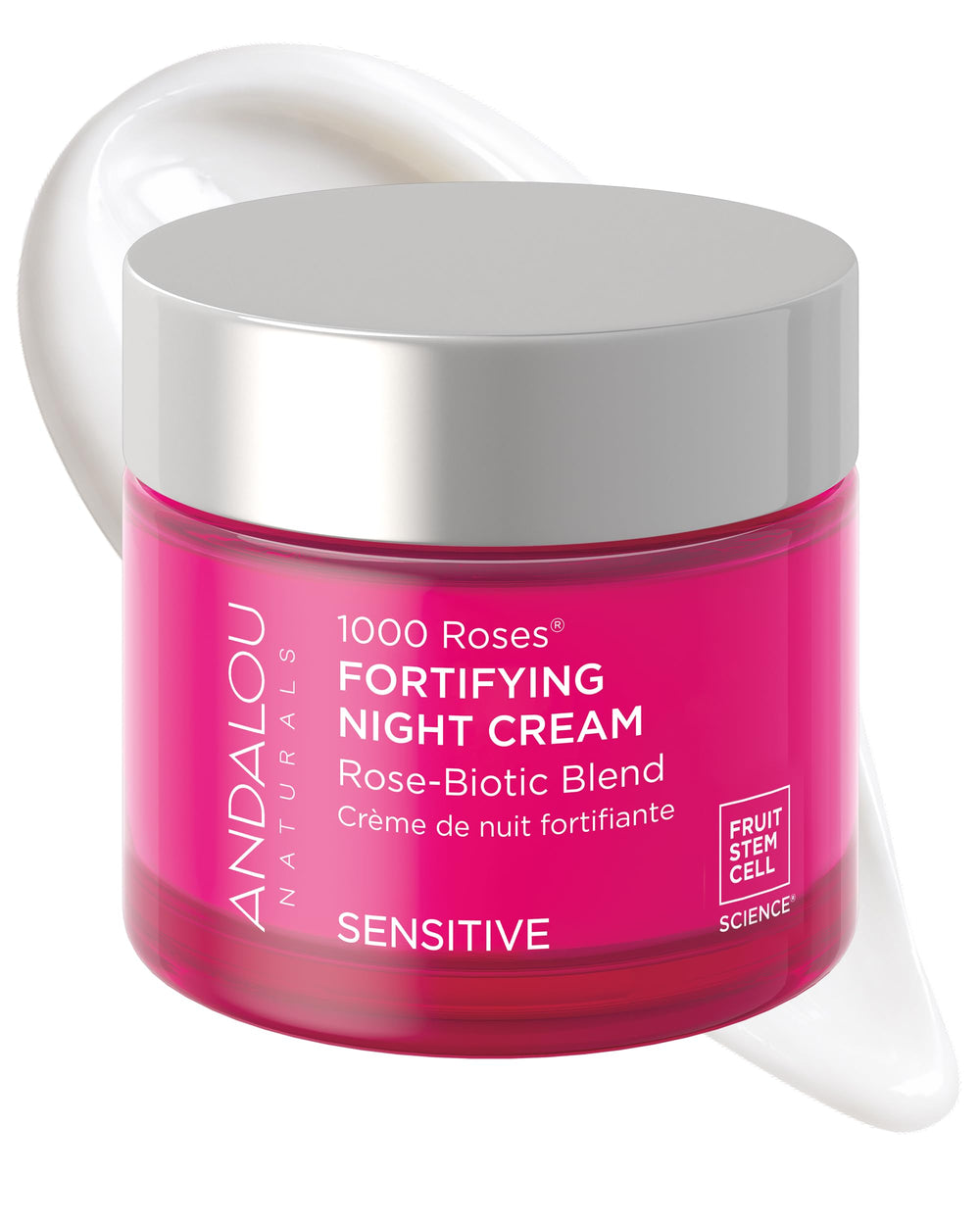 Andalou Naturals front jar shot showing packaging and calming rose benefit