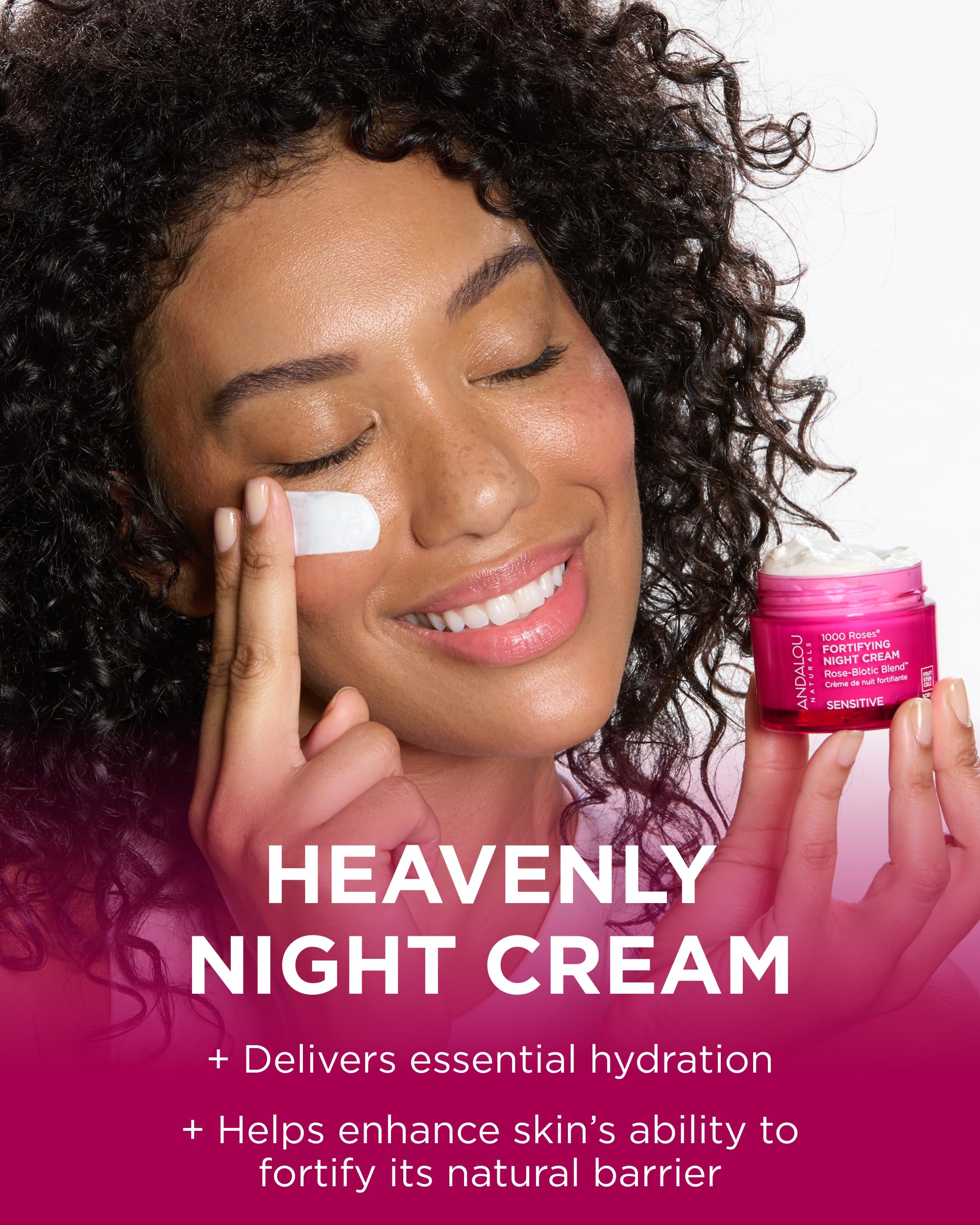 Andalou Naturals open jar texture highlighting rich cream for overnight hydration