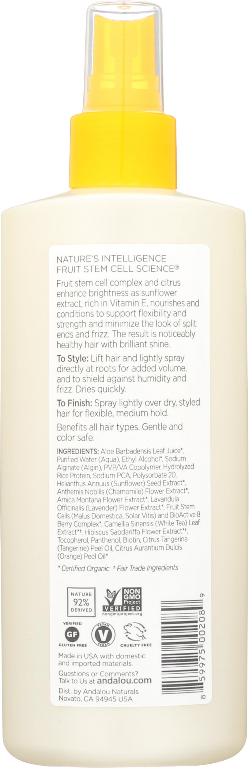 Andalou Naturals back label close-up showing ingredients and product information for transparency