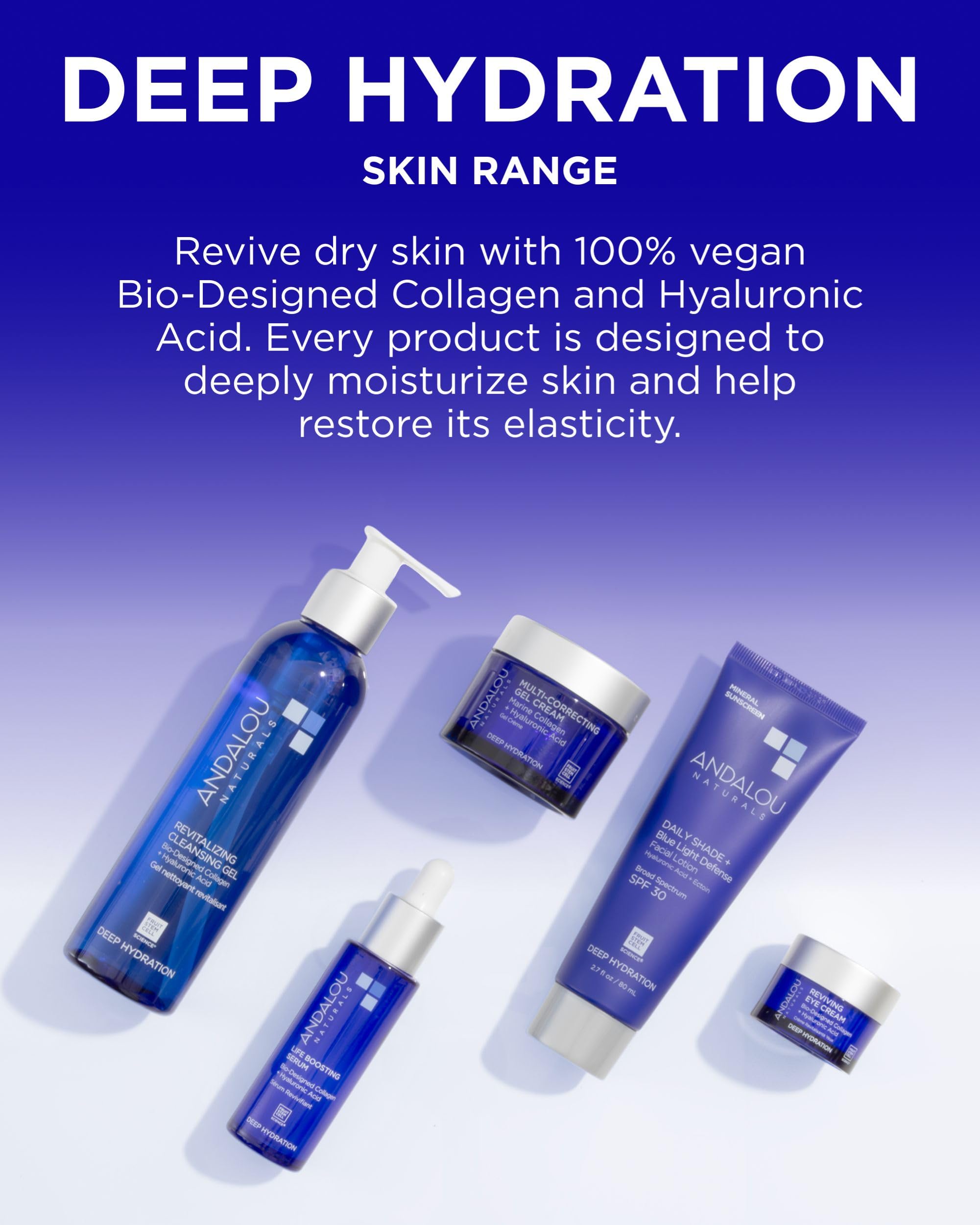 Andalou Naturals on bathroom vanity lifestyle shot promoting daily routine benefit