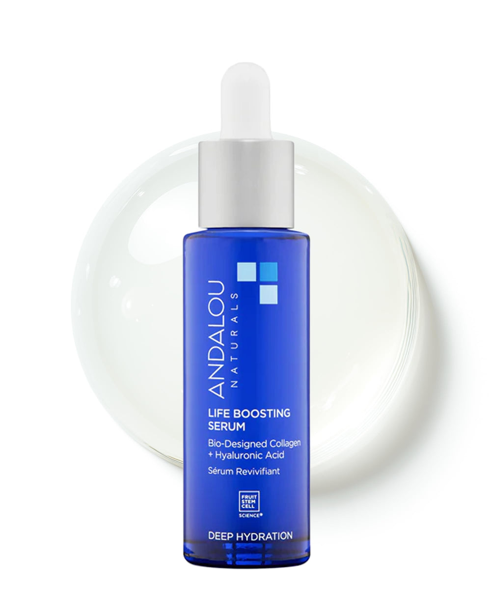 Andalou Naturals front packaging showing serum bottle and benefits