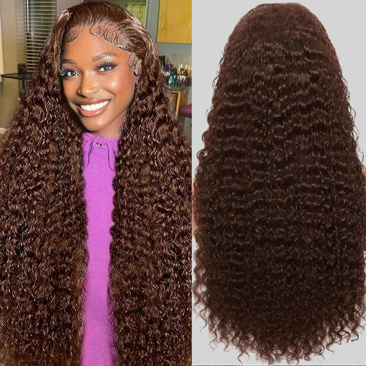 Anderah front view chocolate brown wig showing natural hairline and volume