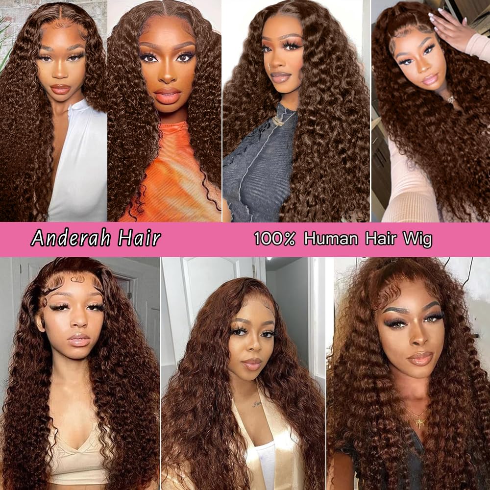 Anderah length comparison on model illustrating the 30-inch chocolate brown