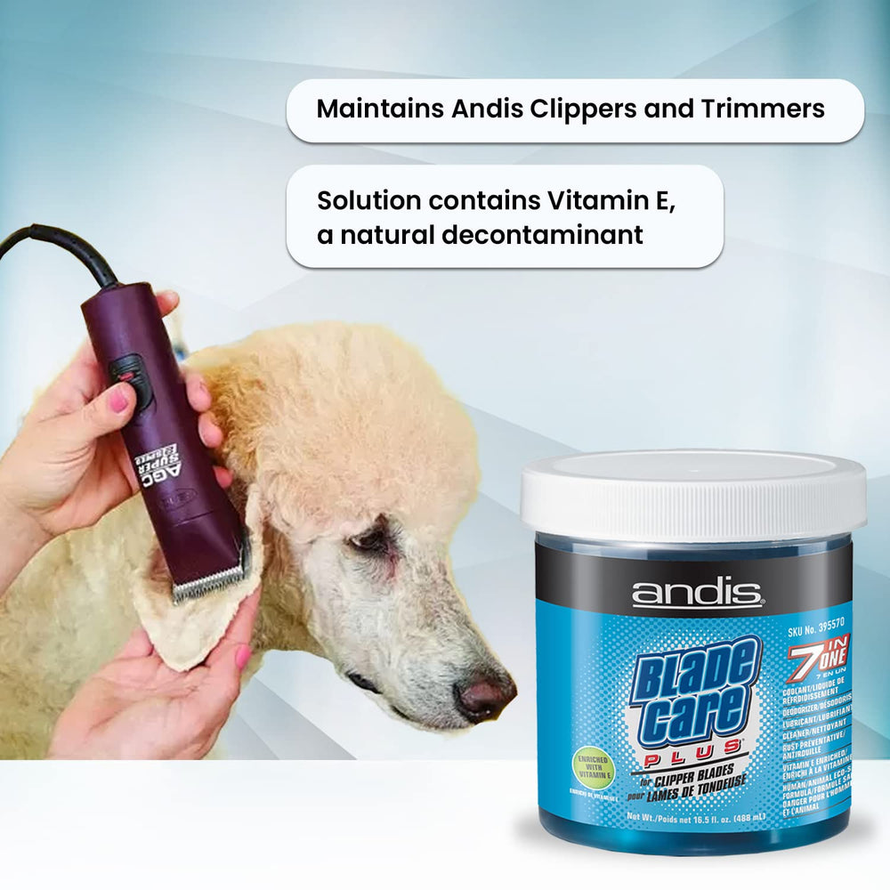 Barber using Andis Blade Care Plus jar during a haircut to clean and cool blades quickly