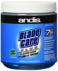 Andis Blade Care Plus jar front view showing compact professional jar and quick maintenance benefit