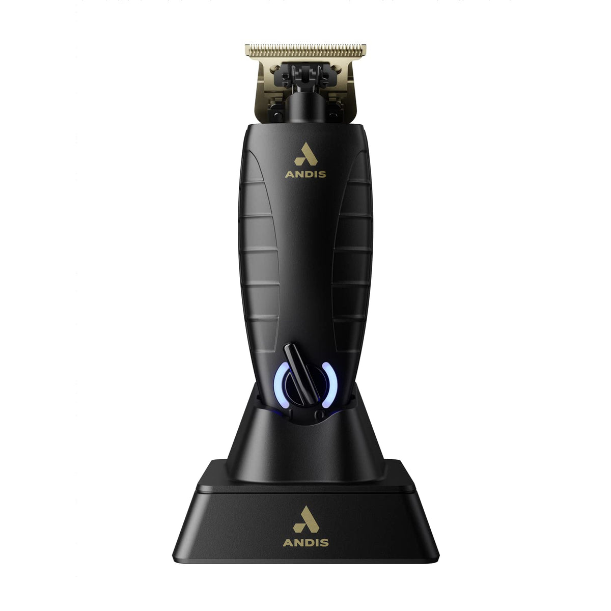 Andis GTX-EXO front view showing sleek black housing and ergonomic grip benefits precision
