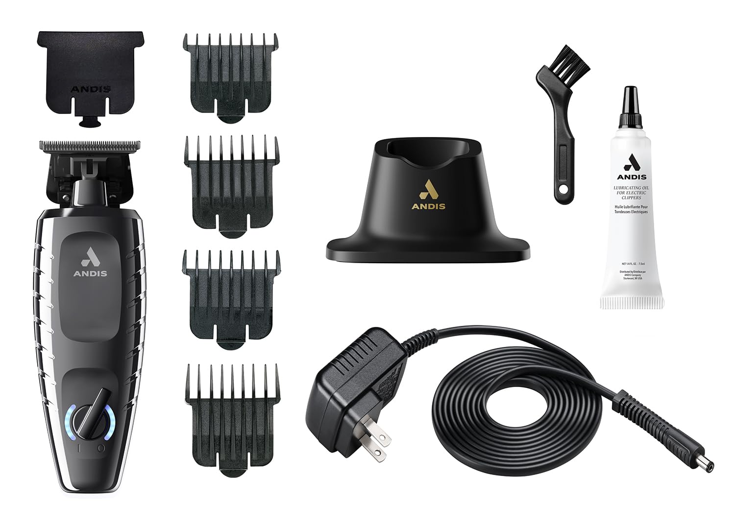 Andis GTX-EXO II on charging stand highlighting ready storage and quick recharge benefit: organized charging