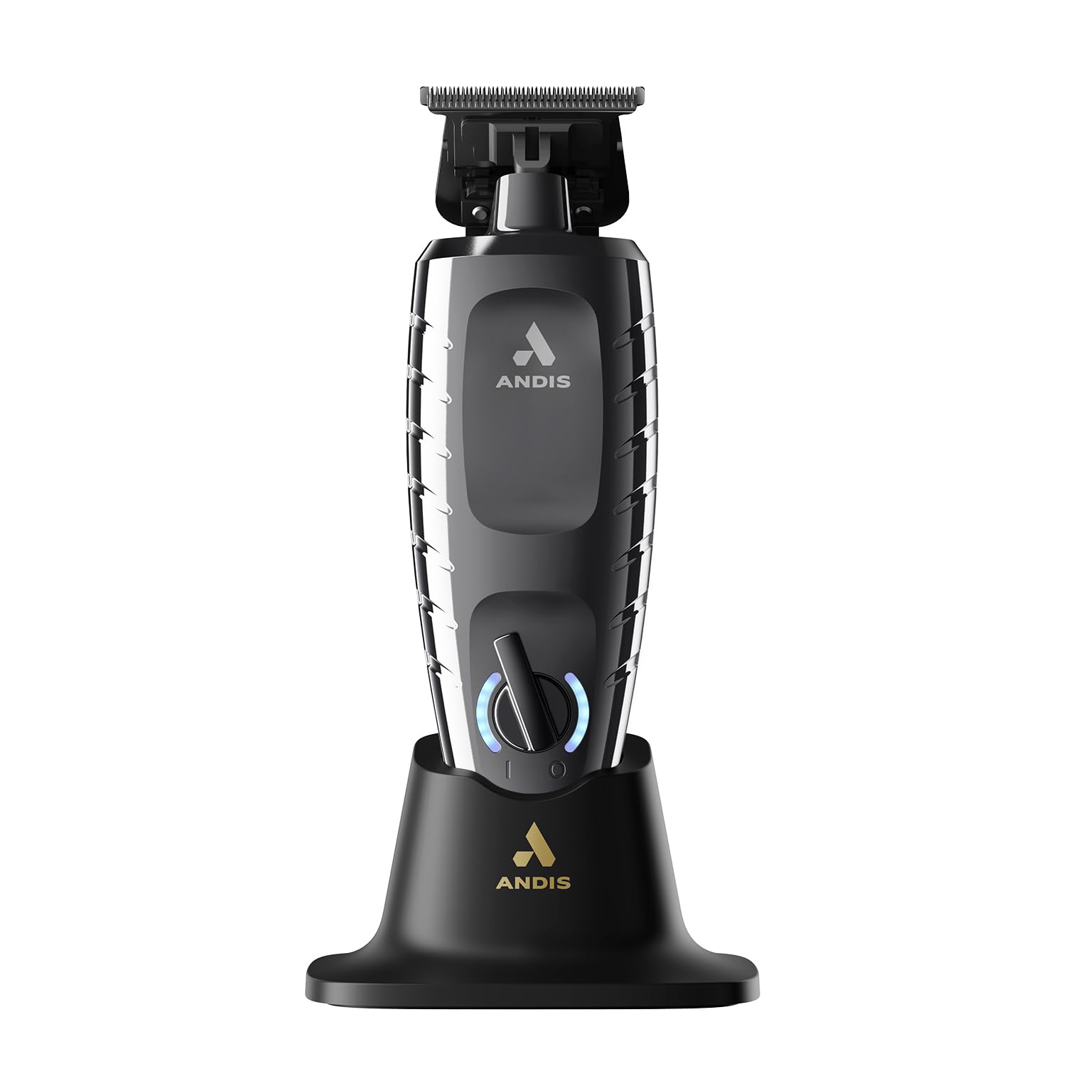 Andis GTX-EXO II front view showing sleek black chrome and professional finish benefit: premium look