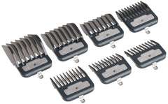 Andis Master front view showing all seven metal guards and neat finish for reliable cuts