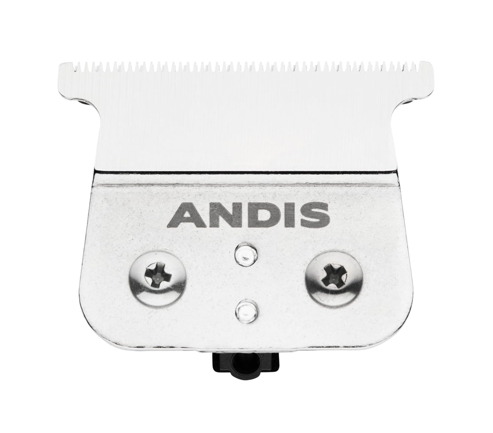 Andis T-blade front view showing clean edge and quick replacement benefit