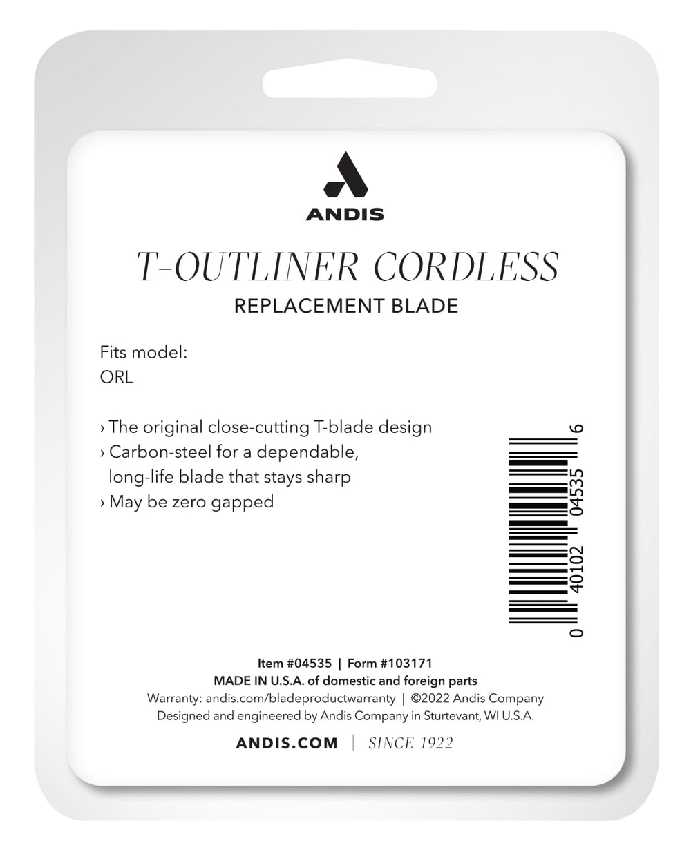 Andis T-blade next to ruler showing size and zero-gap adjustment benefit