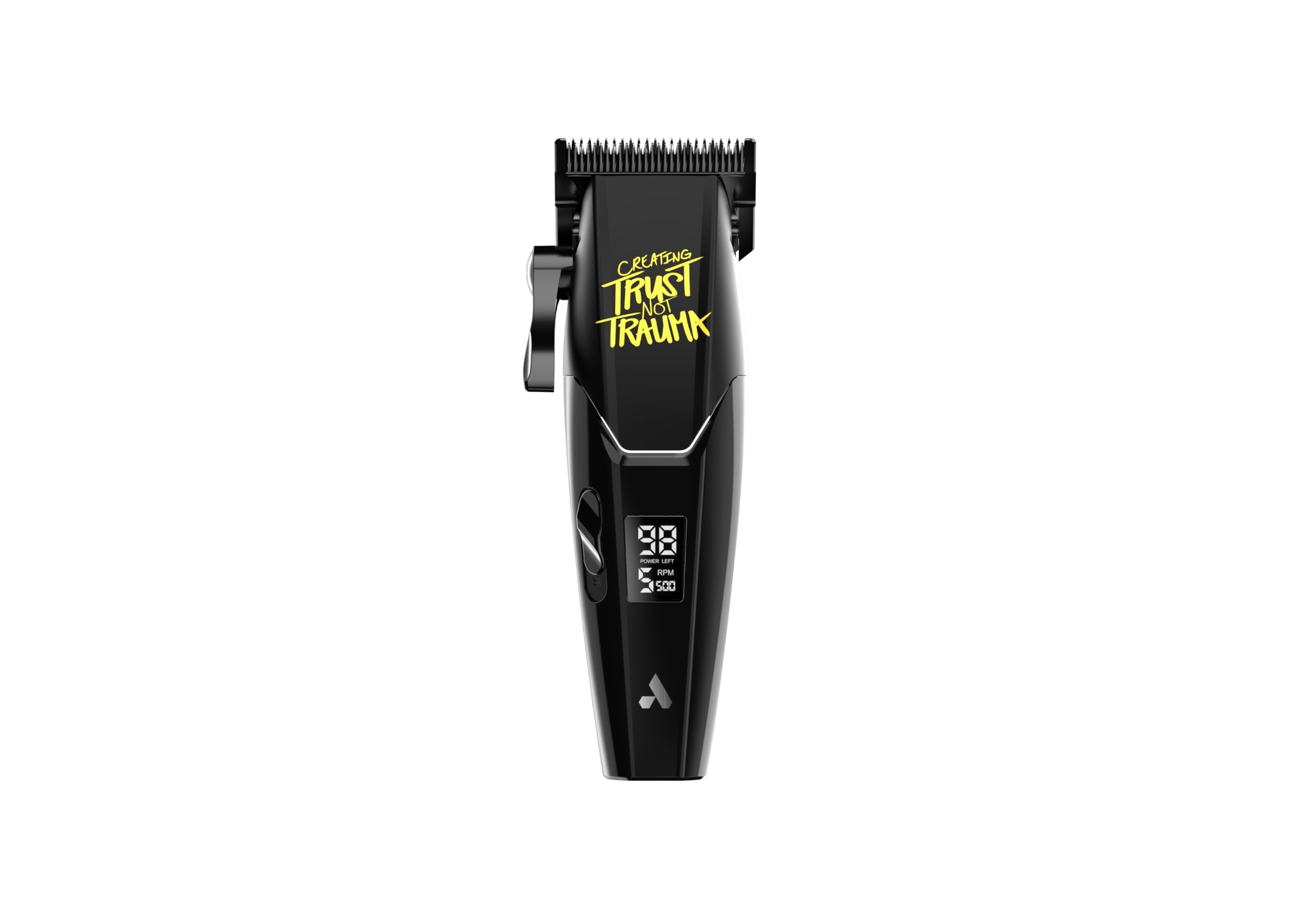 Andis Zephyr front view showing quiet cordless design and ergonomic grip benefit