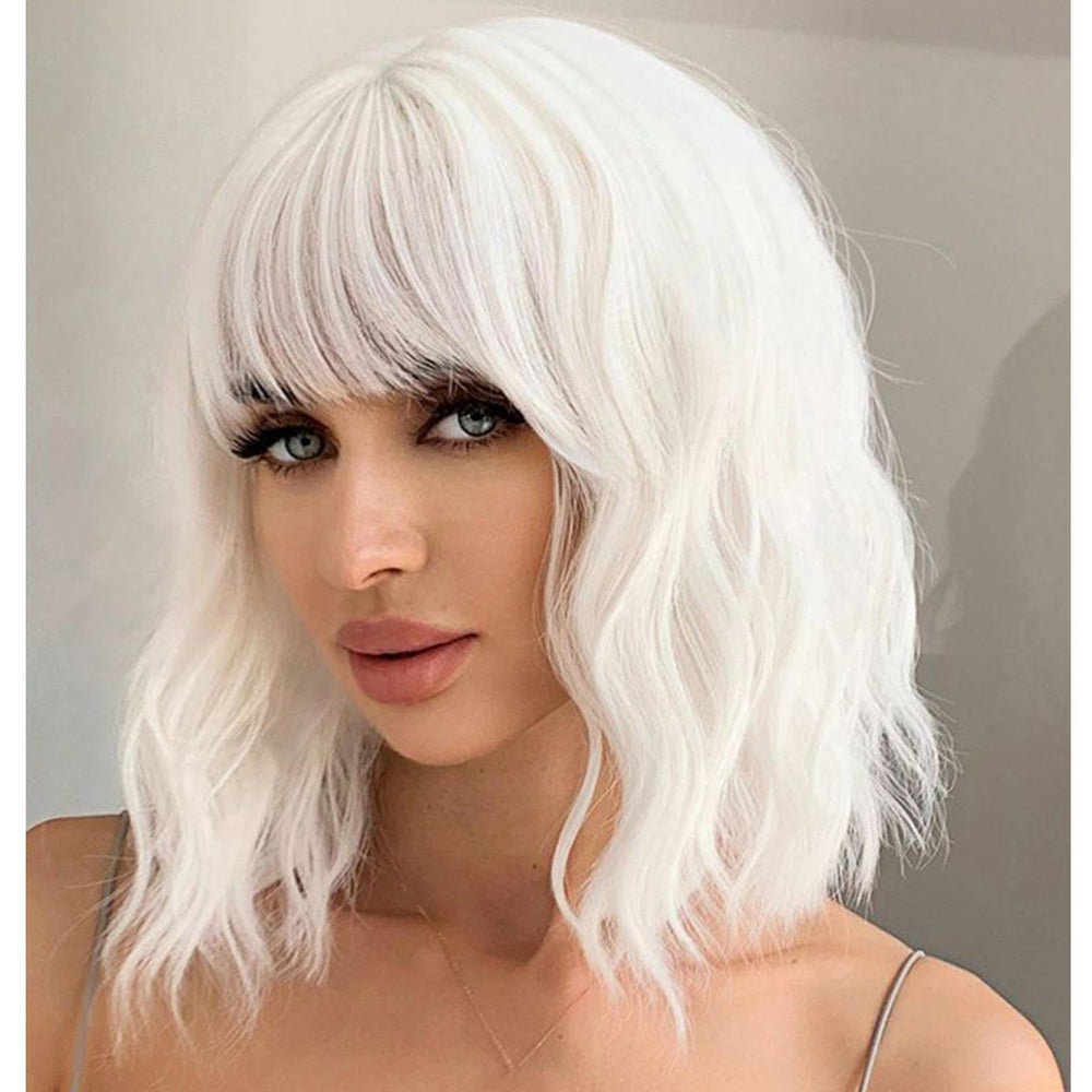 andromeda front view white bob wig showing elegant jaw-length cut and natural look