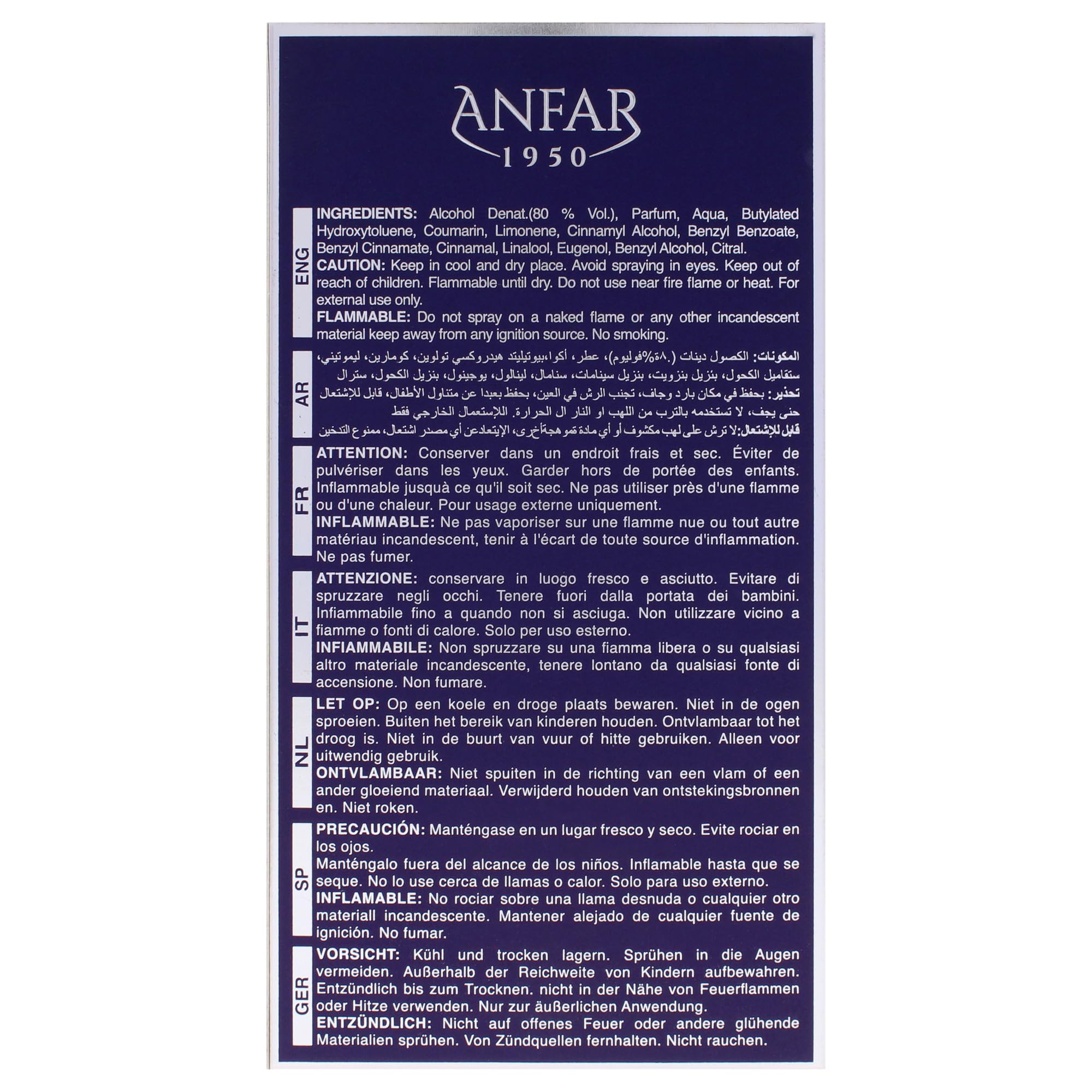 Anfar packaging box label detail showcasing brand and perfume identity for authenticity