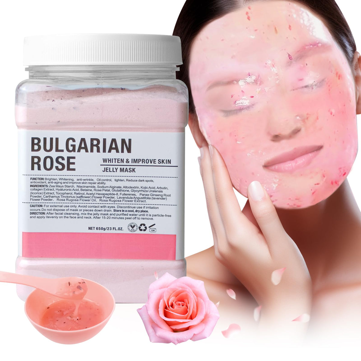 Angeland front packaging showing product tub and Bulgarian rose for easy identification and trust