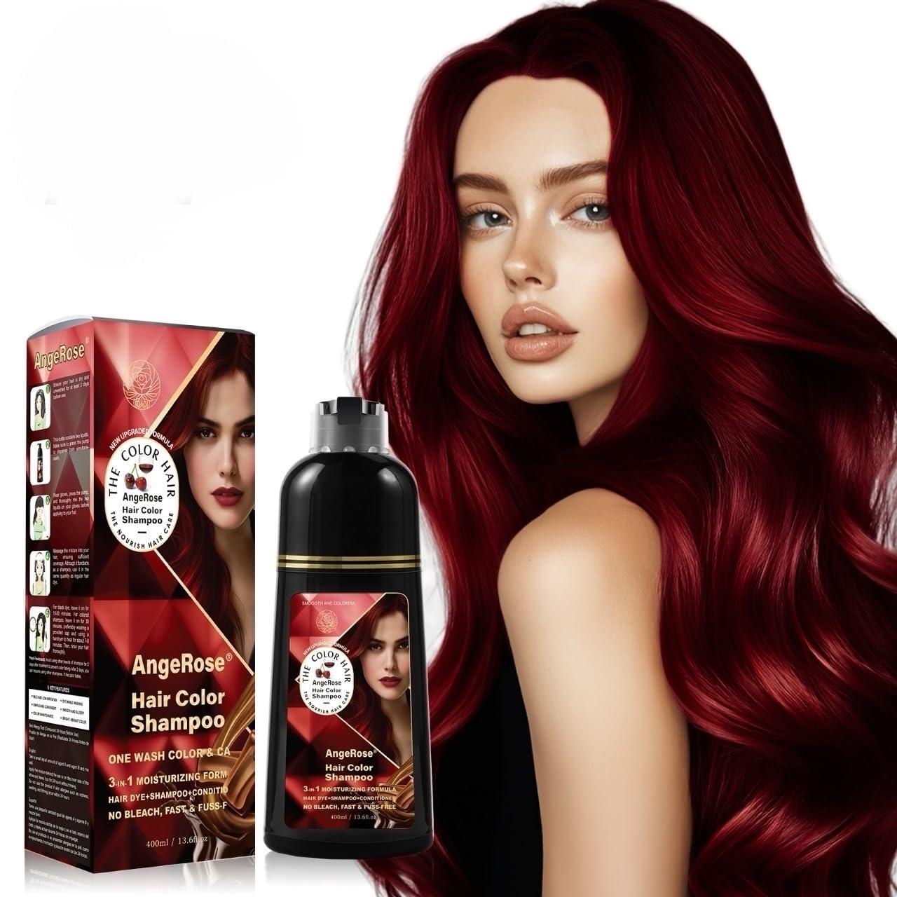 AngeRose bottle front view showing wine-red color and 400ml size benefit