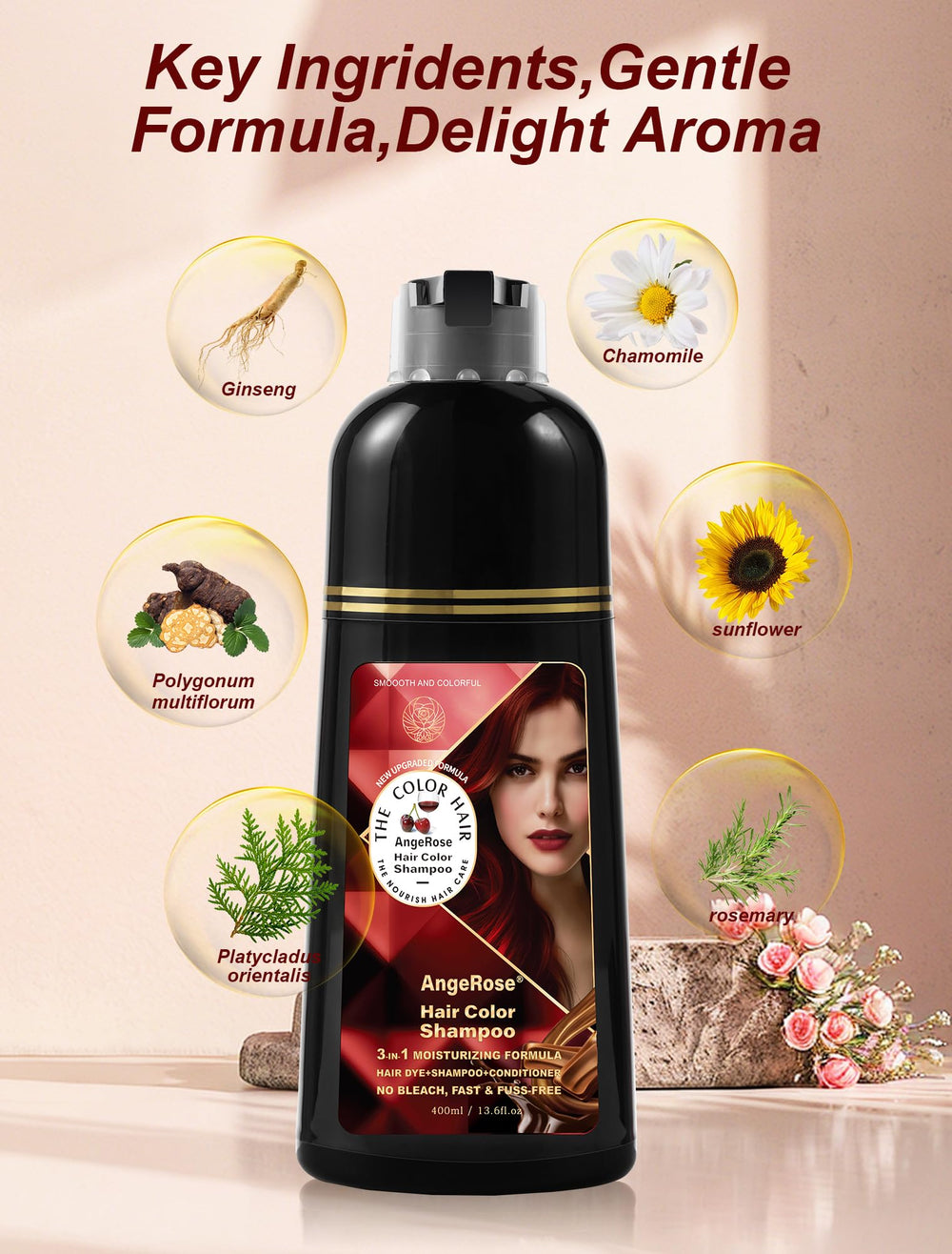 AngeRose texture pouring from bottle highlighting smooth, easy lather