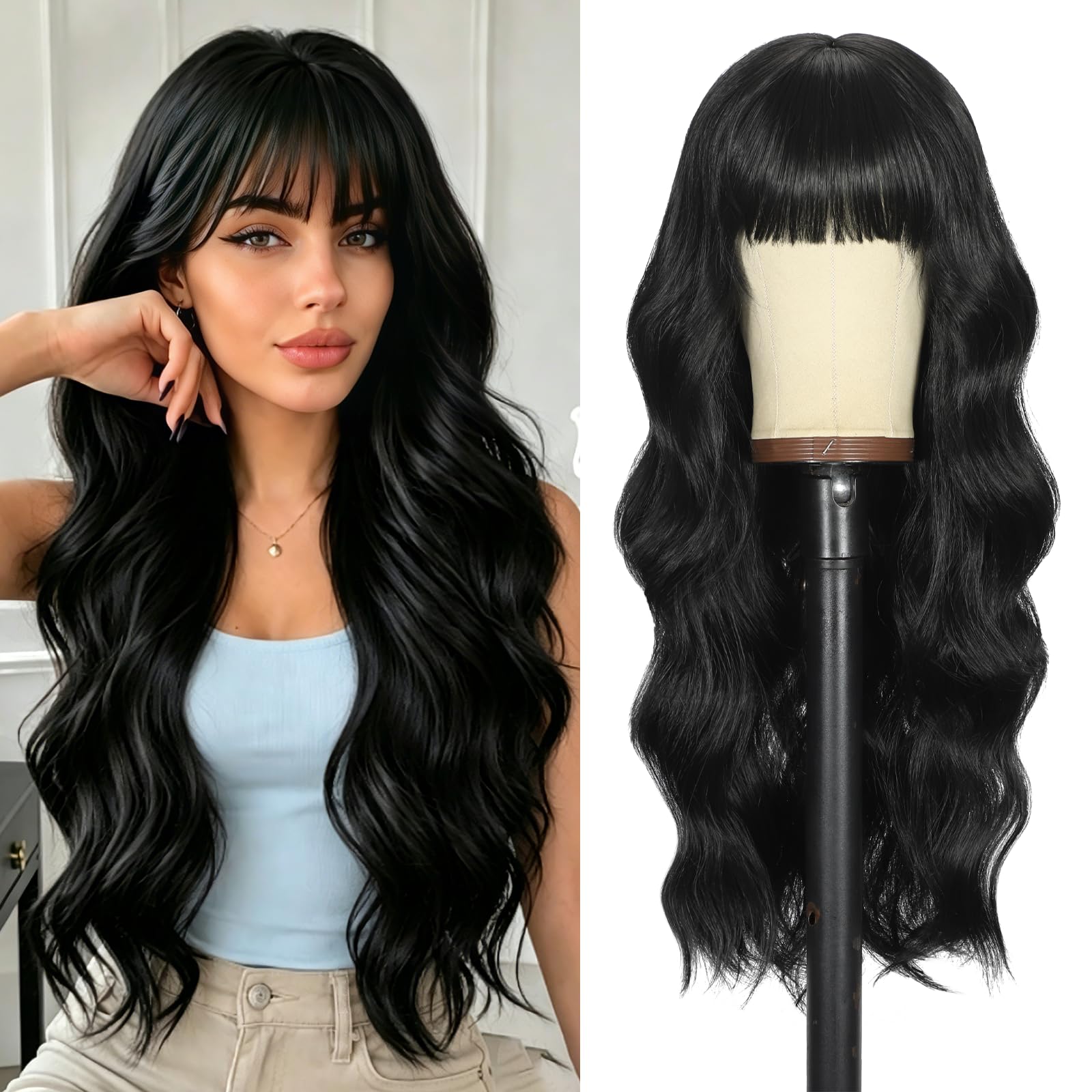 Angzon front view with bangs showing natural hairline and instant polish