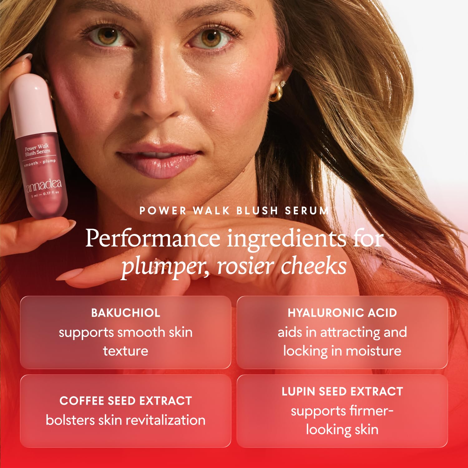 Annadea texture drop of blush serum illustrating smooth blendable consistency