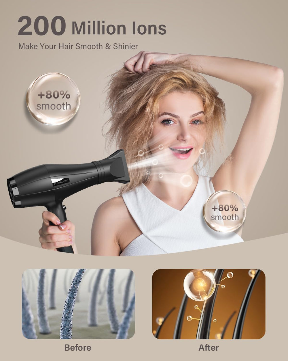 ANNLARY long 8.2 ft cord and hanging loop for flexible salon use