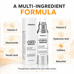 Anroha ingredient list label showing vitamin C, niacinamide and acids