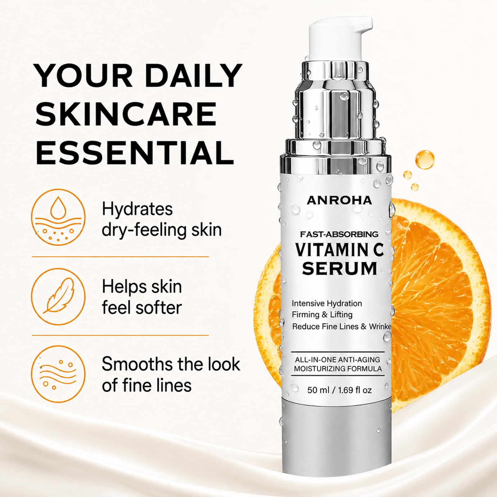 Anroha serum texture drop illustrating lightweight, hydrating feel