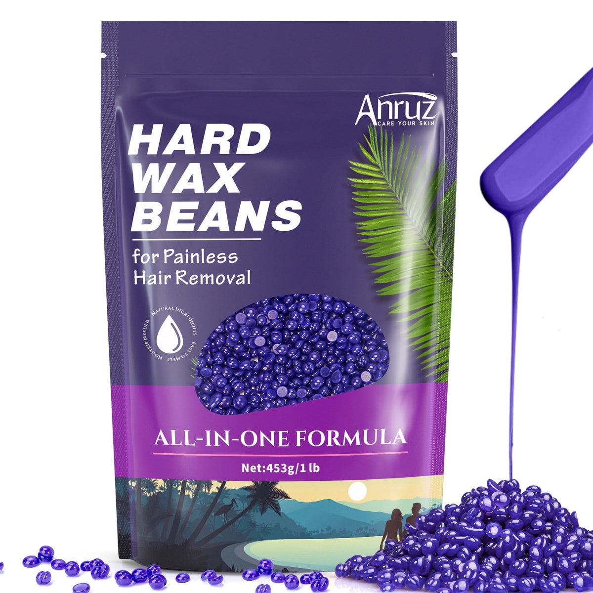 ANRUZ front packaging showing 1lb wax beads and clear labeling for easy selection