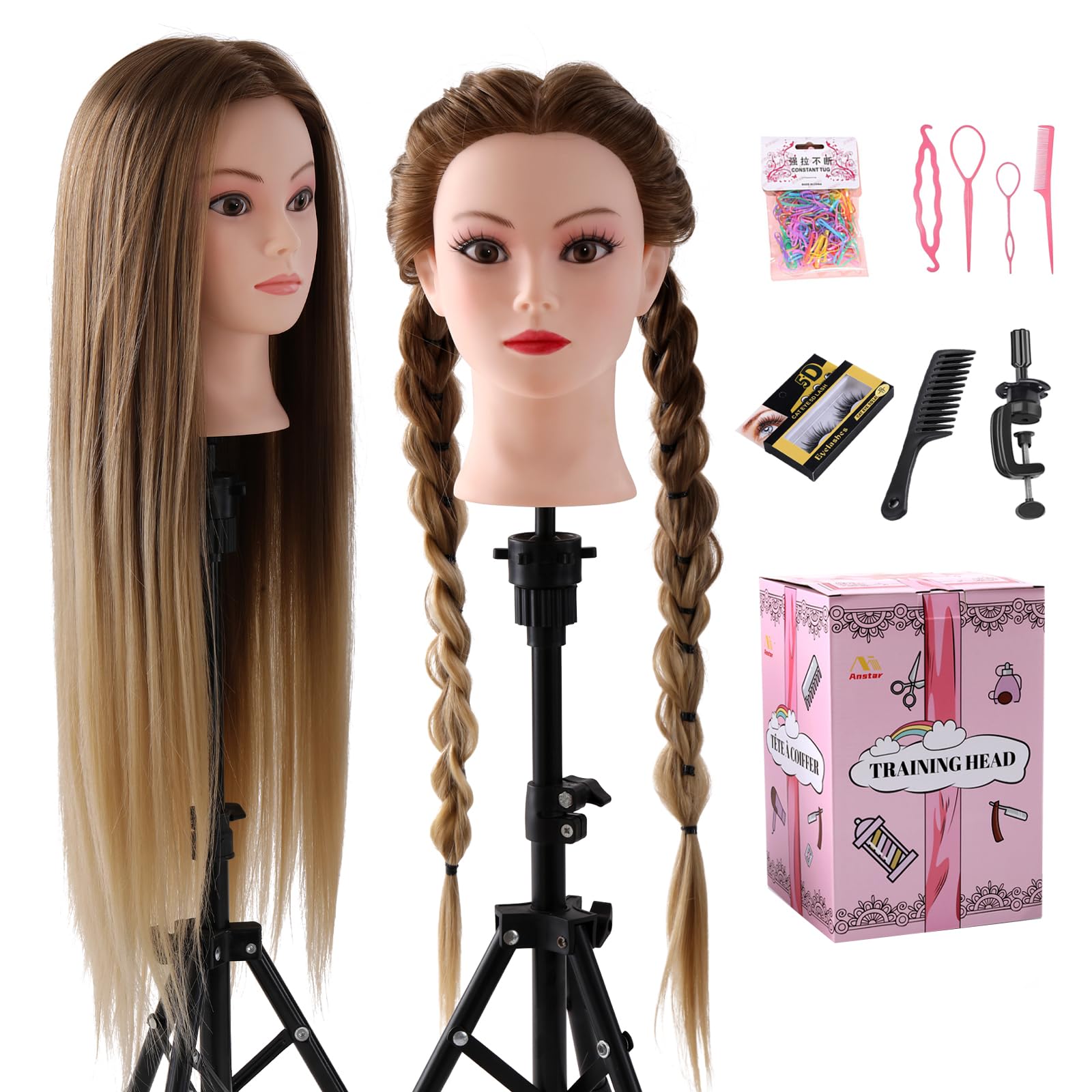 Anstar front view showing full blonde gradient hair for realistic practice