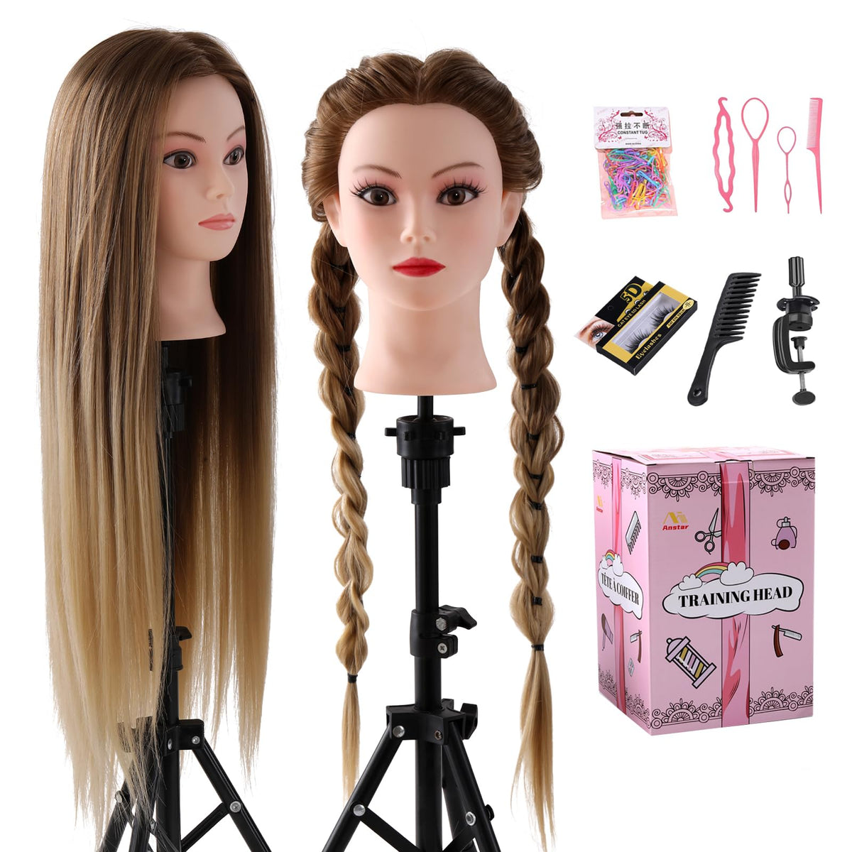 Anstar front view showing full blonde gradient hair for realistic practice
