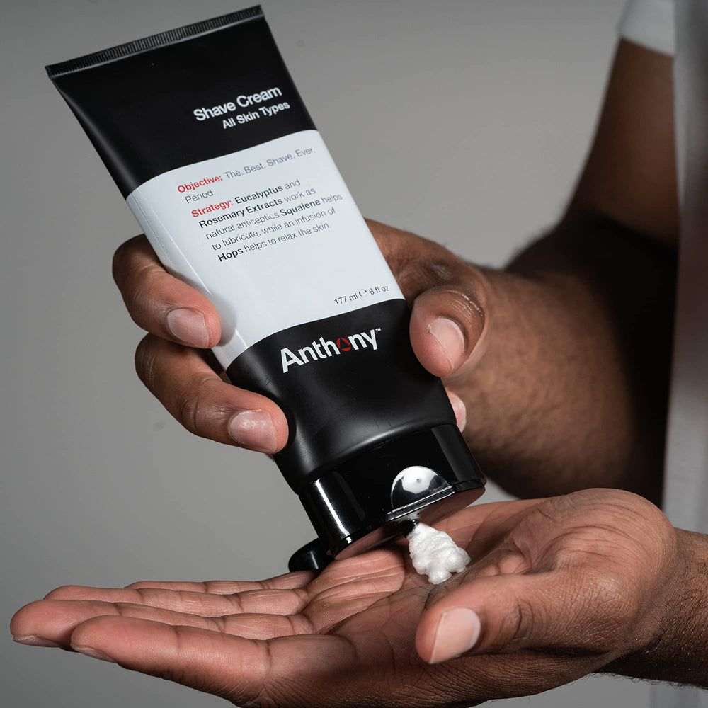 Anthony shaving cream creamy lather texture demonstrating smooth glide for close shave