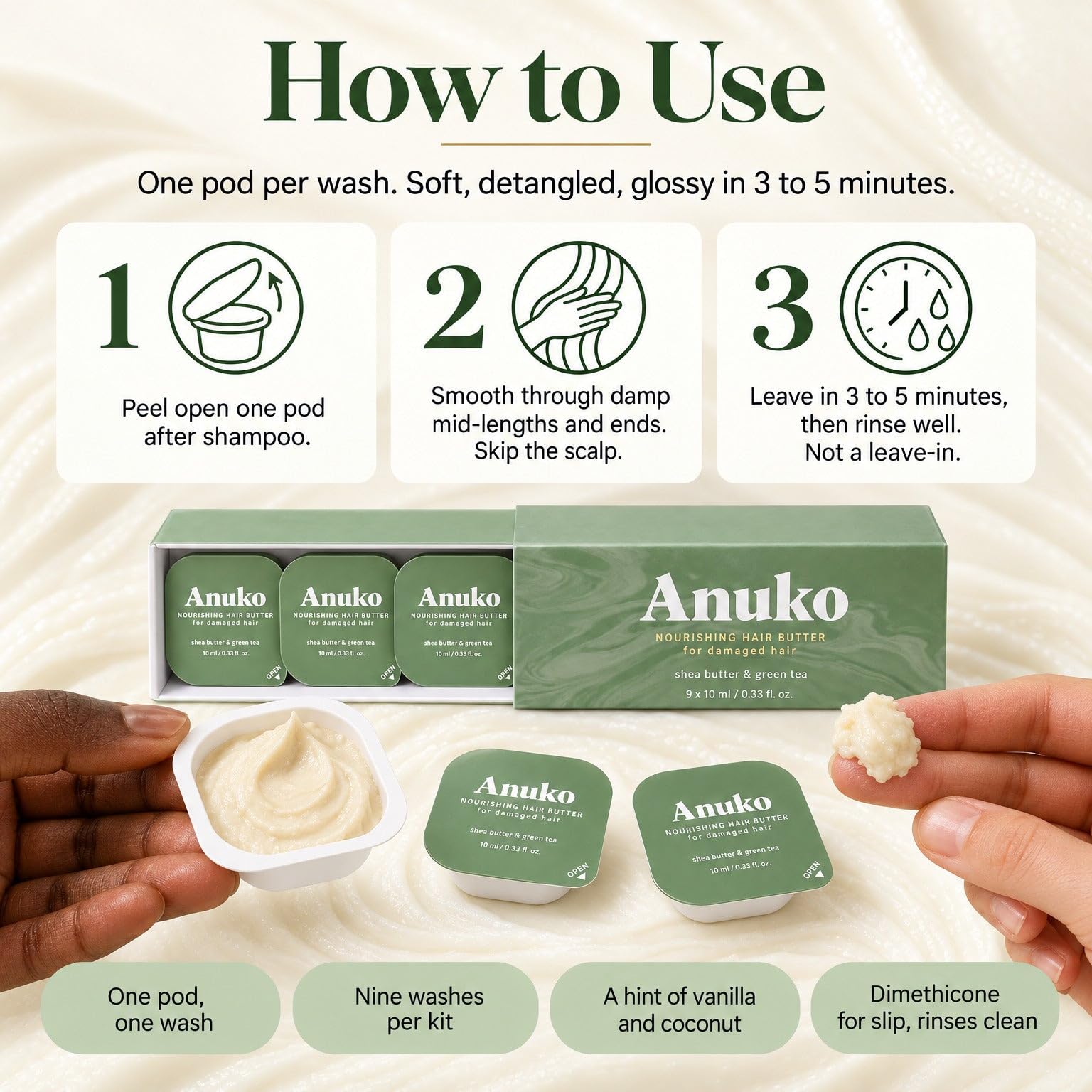 Anuko brand pod held in hand to show compact size and single-use portion