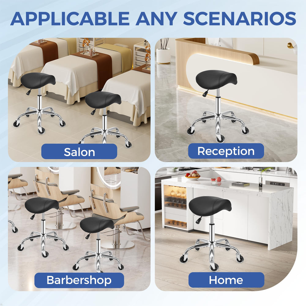 ANWBROAD saddle stool at workstation demonstrating versatile use