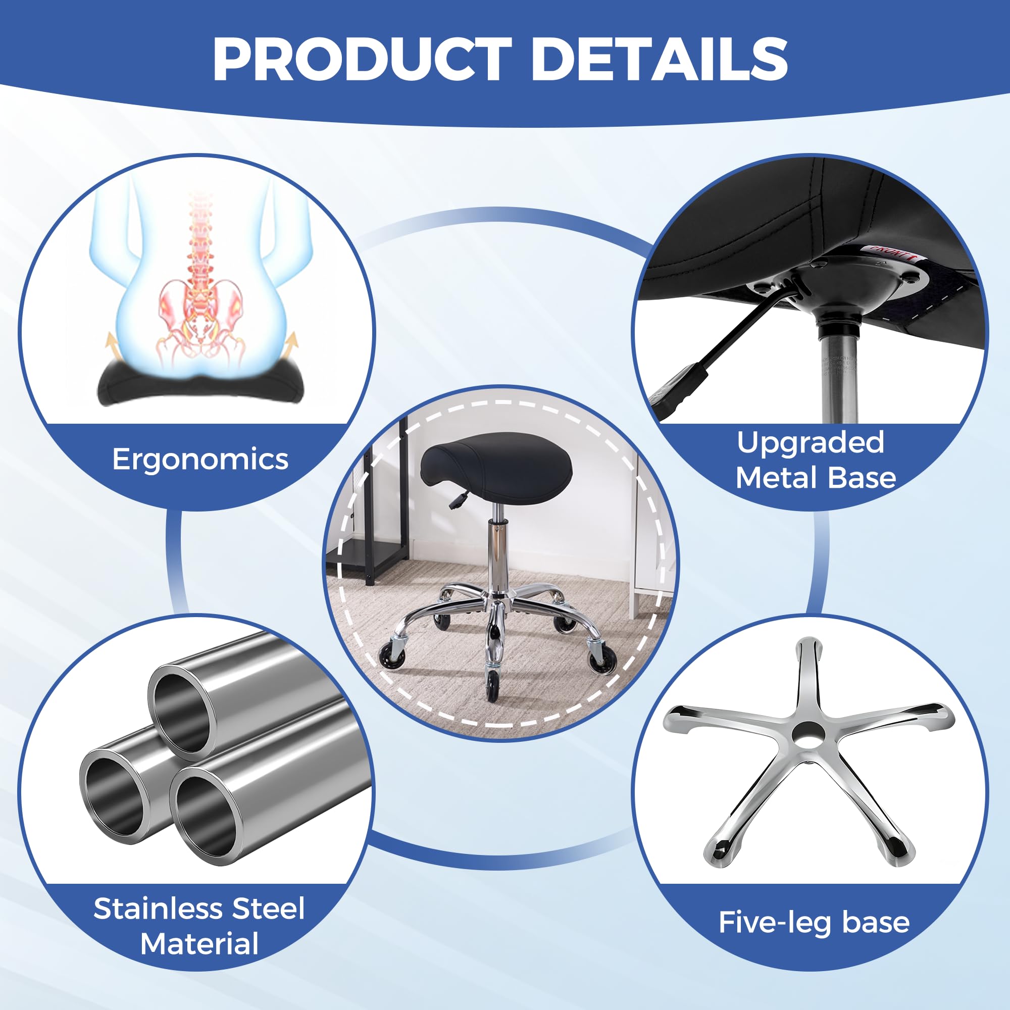 ANWBROAD stool next to office chair illustrating compact footprint advantage
