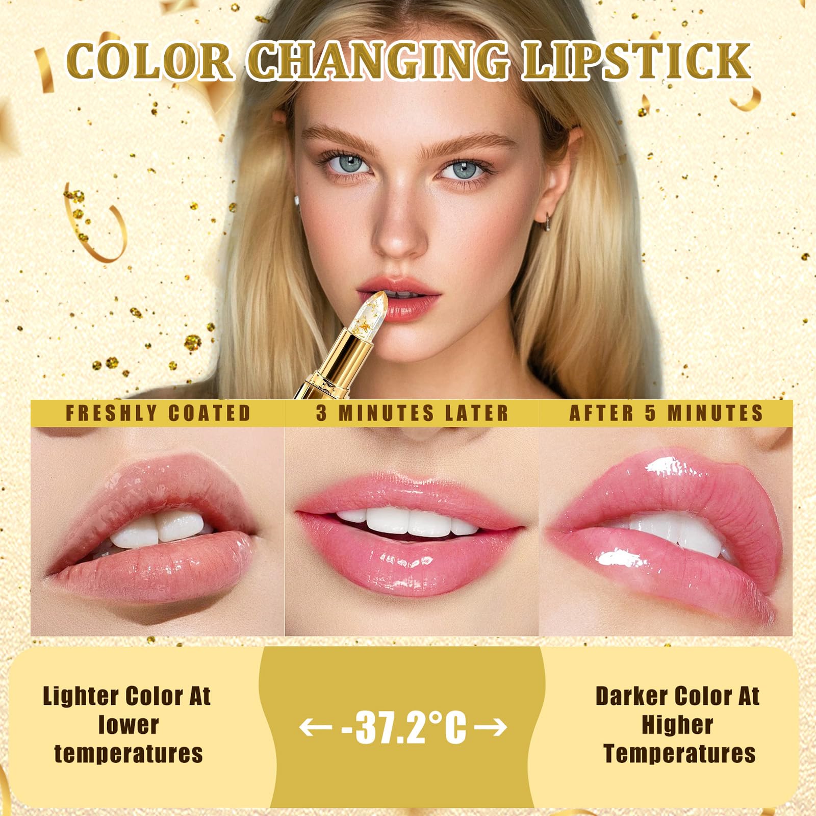 Anweina applied on mature lips showing glossy finish and smoothing benefit