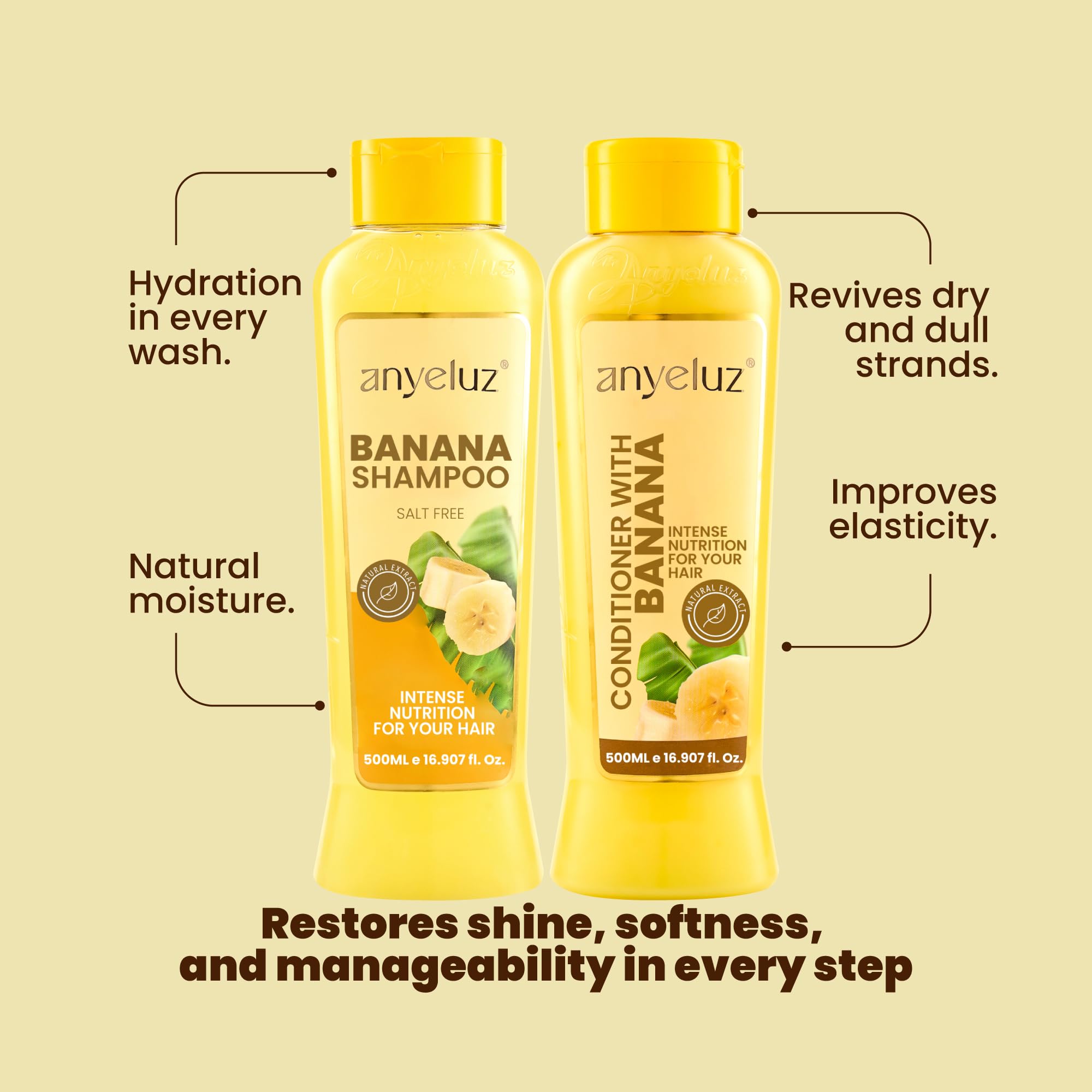 ANYELUZ shampoo pouring from bottle showing gentle lather benefit