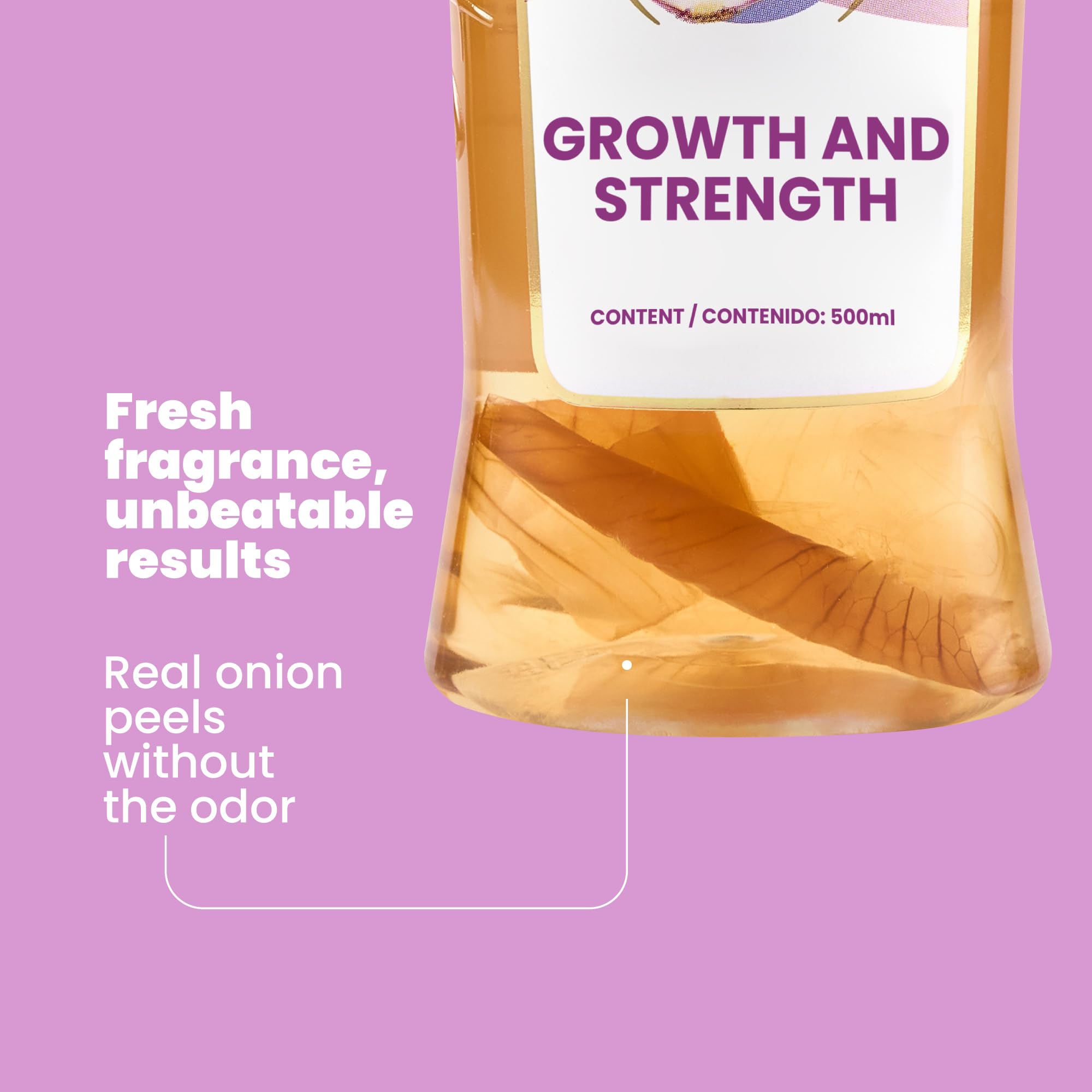 ANYELUZ bottle beside onion botanicals showing natural ingredient benefits