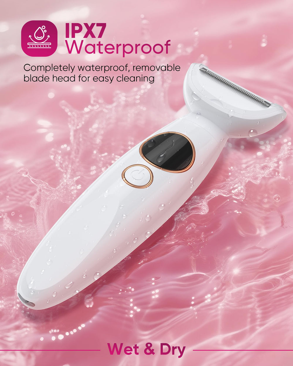 ANYLIV detachable head rinsed under water showing IPX7 washability and easy cleaning