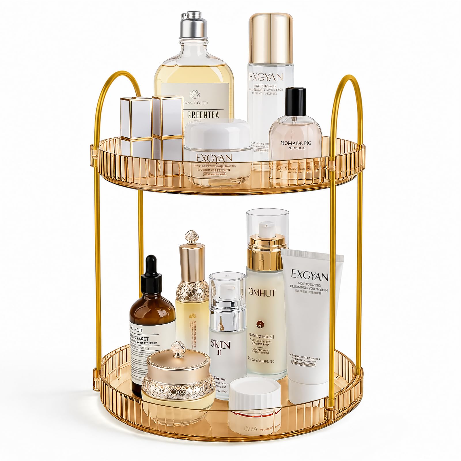 Anyoifax front view of gold two-tier organizer shows neat cosmetics storage
