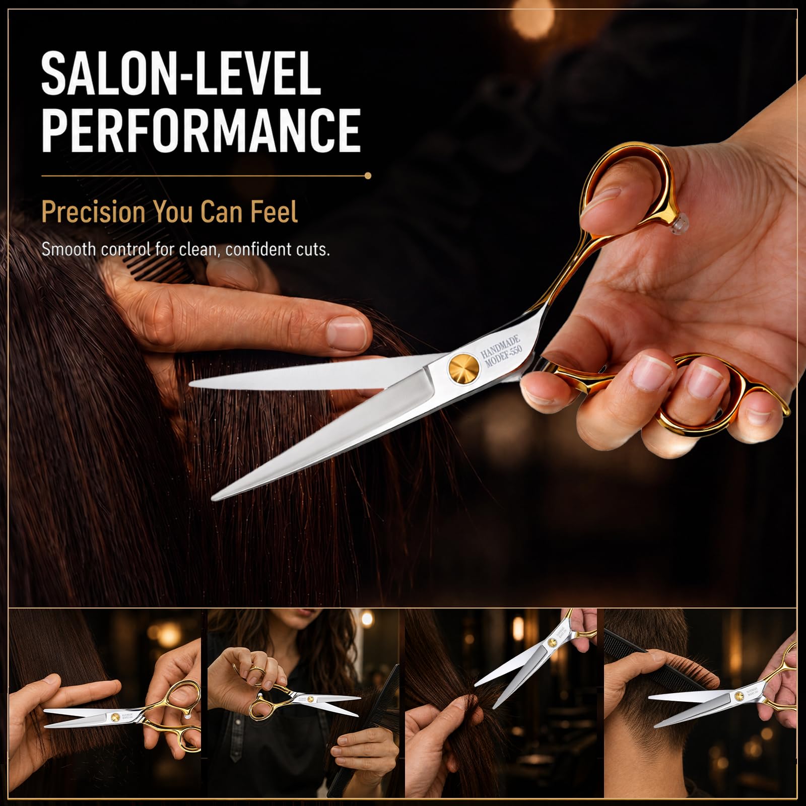 ANYSIN shears next to ruler showing true 5.5-inch size for accuracy
