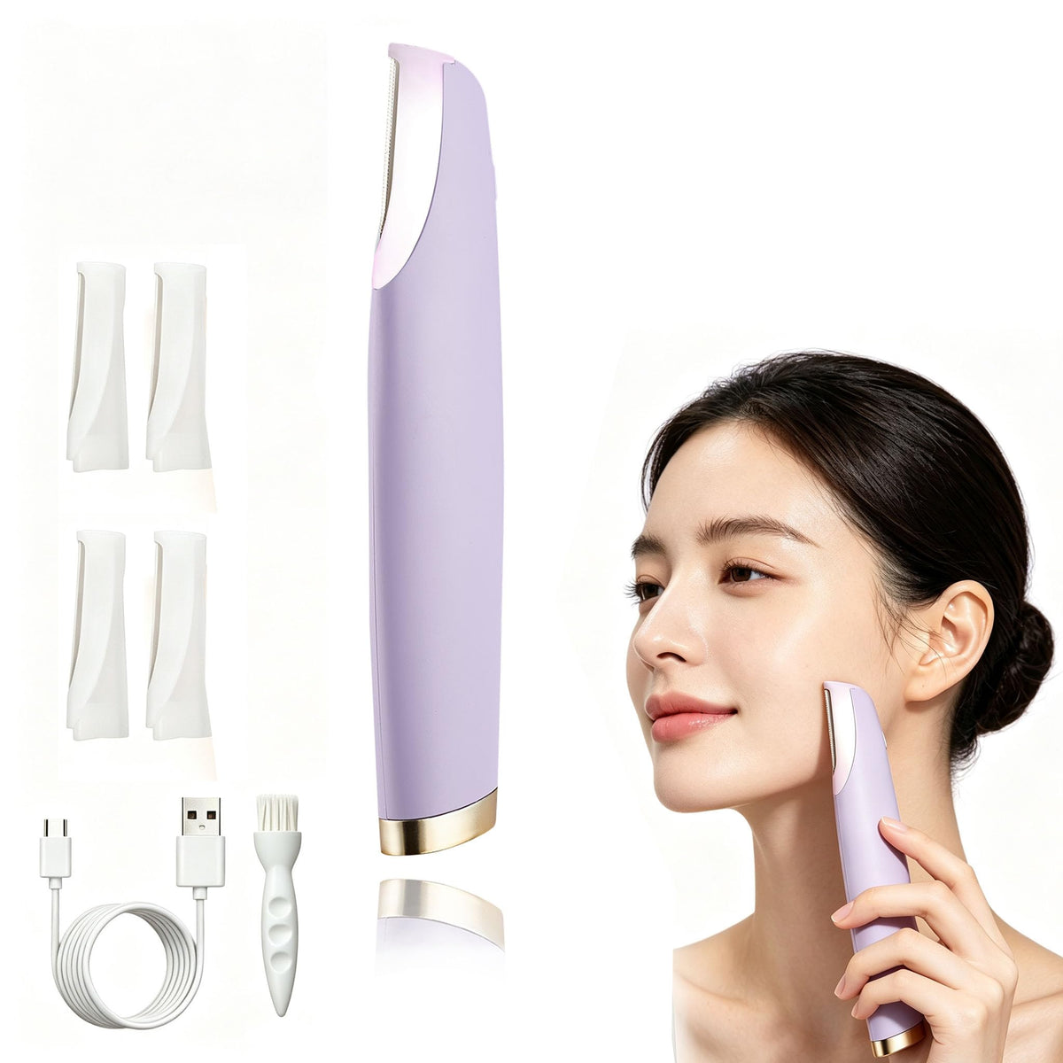 ANYSONIC front view of dermaplane razor showing ergonomic handle and head for control