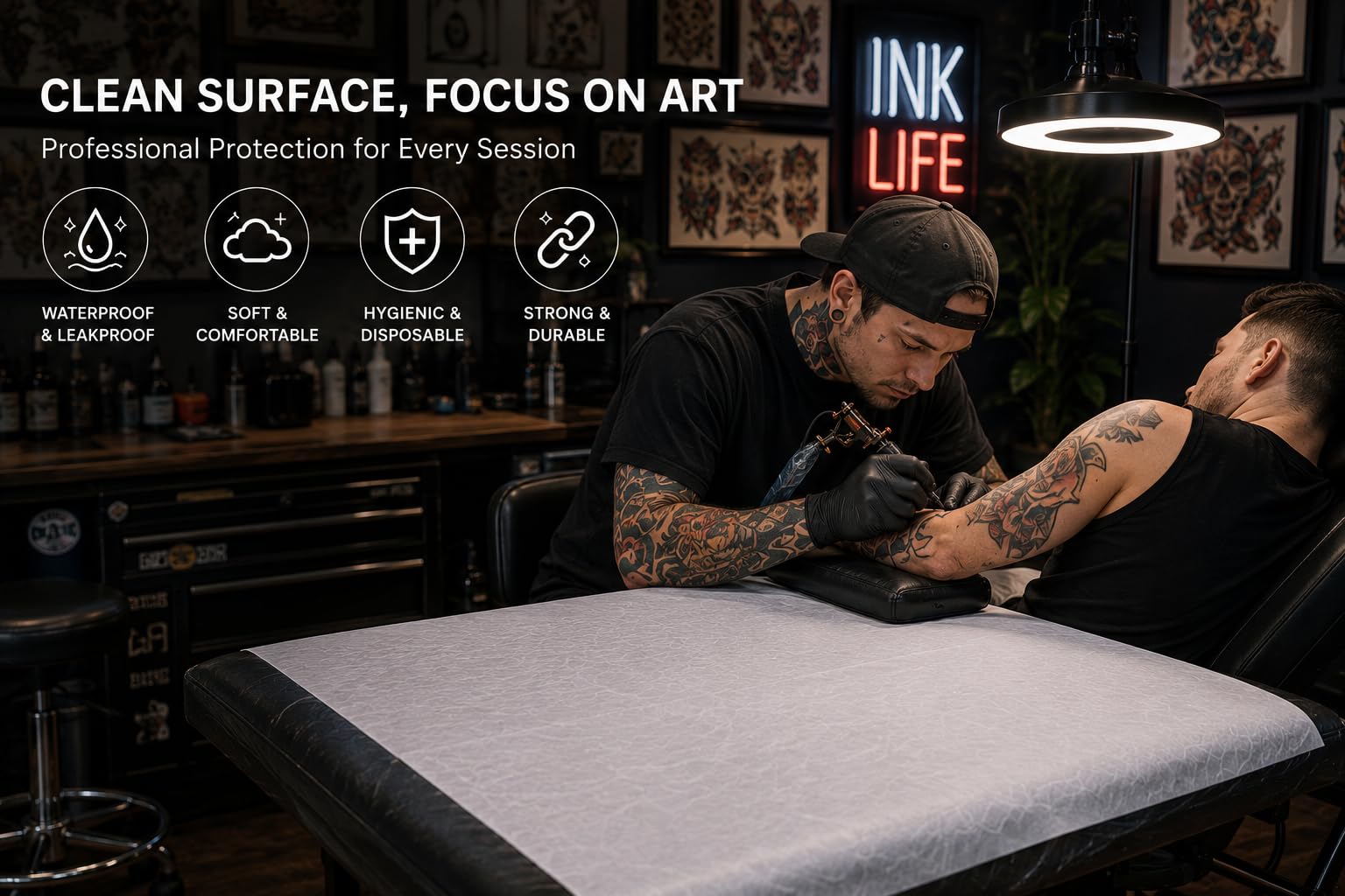 Aoldersson sheet in use on a massage table illustrating clean professional presentation