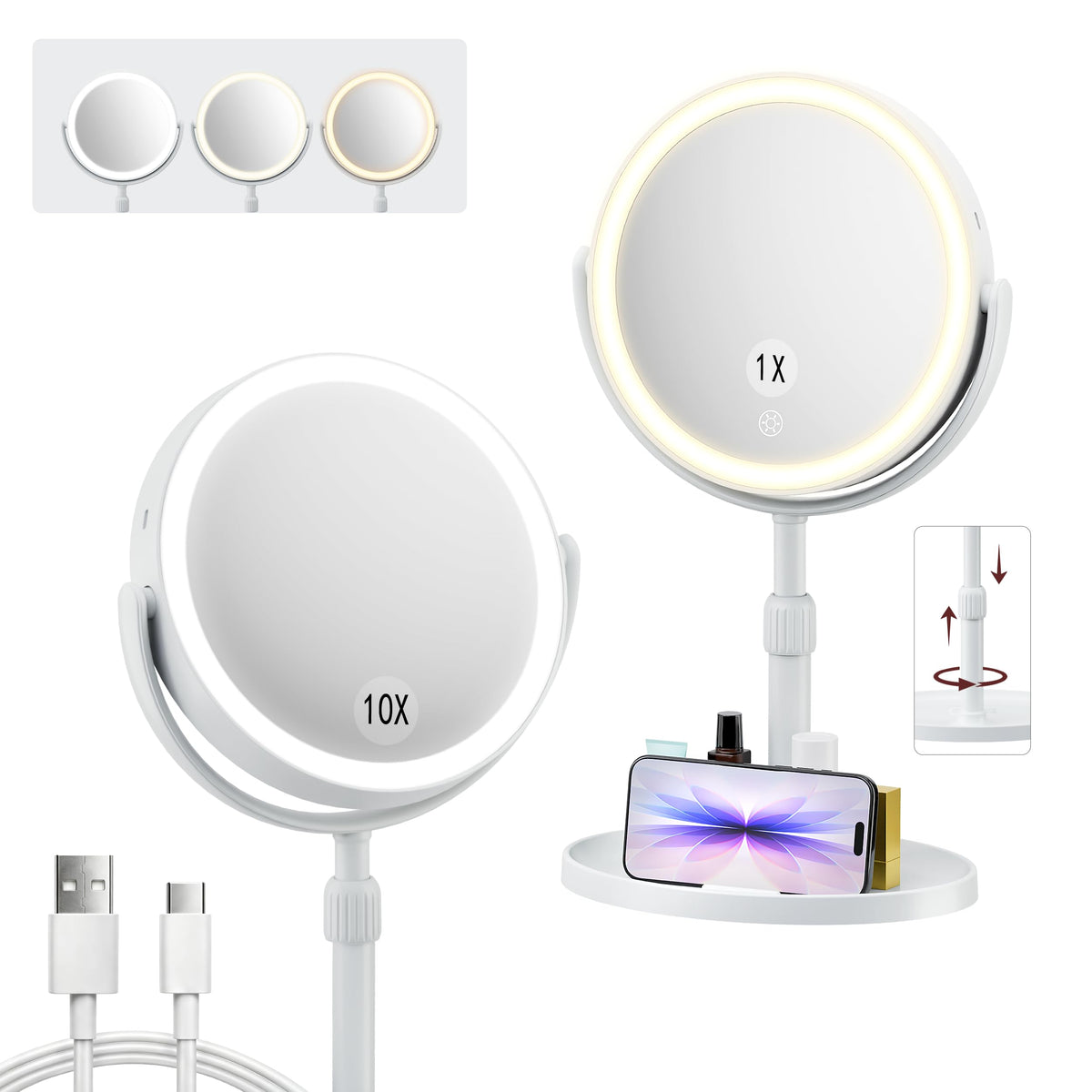 AOLERAY front view of mirror showing full-face reflection and stable stand benefit