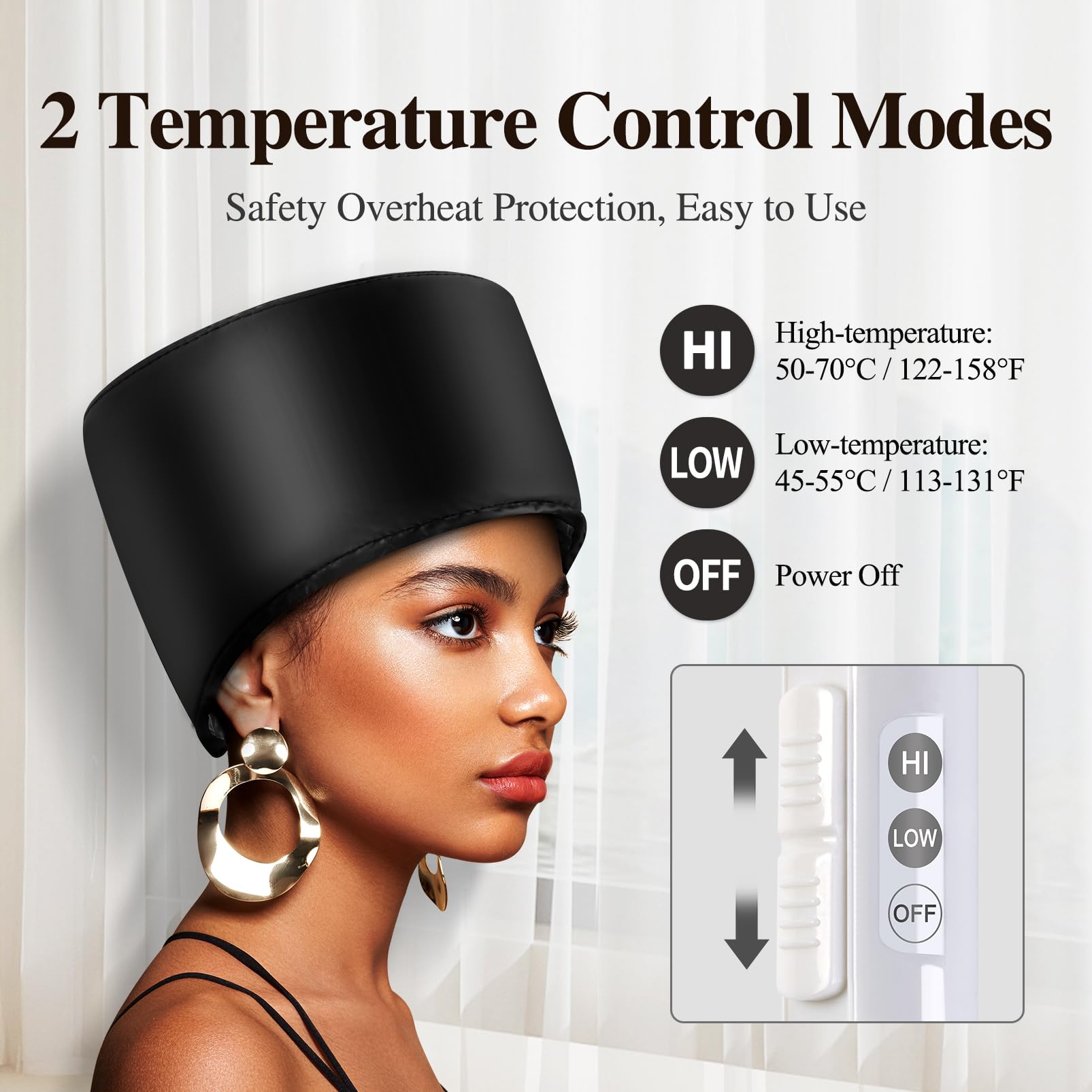 aopow model with cap on demonstrating comfortable fit for afro hair