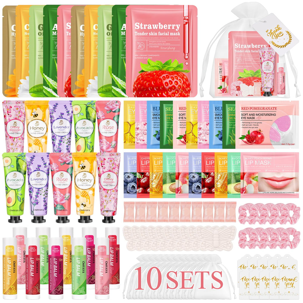Aottom front packaging view showing the full 100-piece spa set, easy event prep